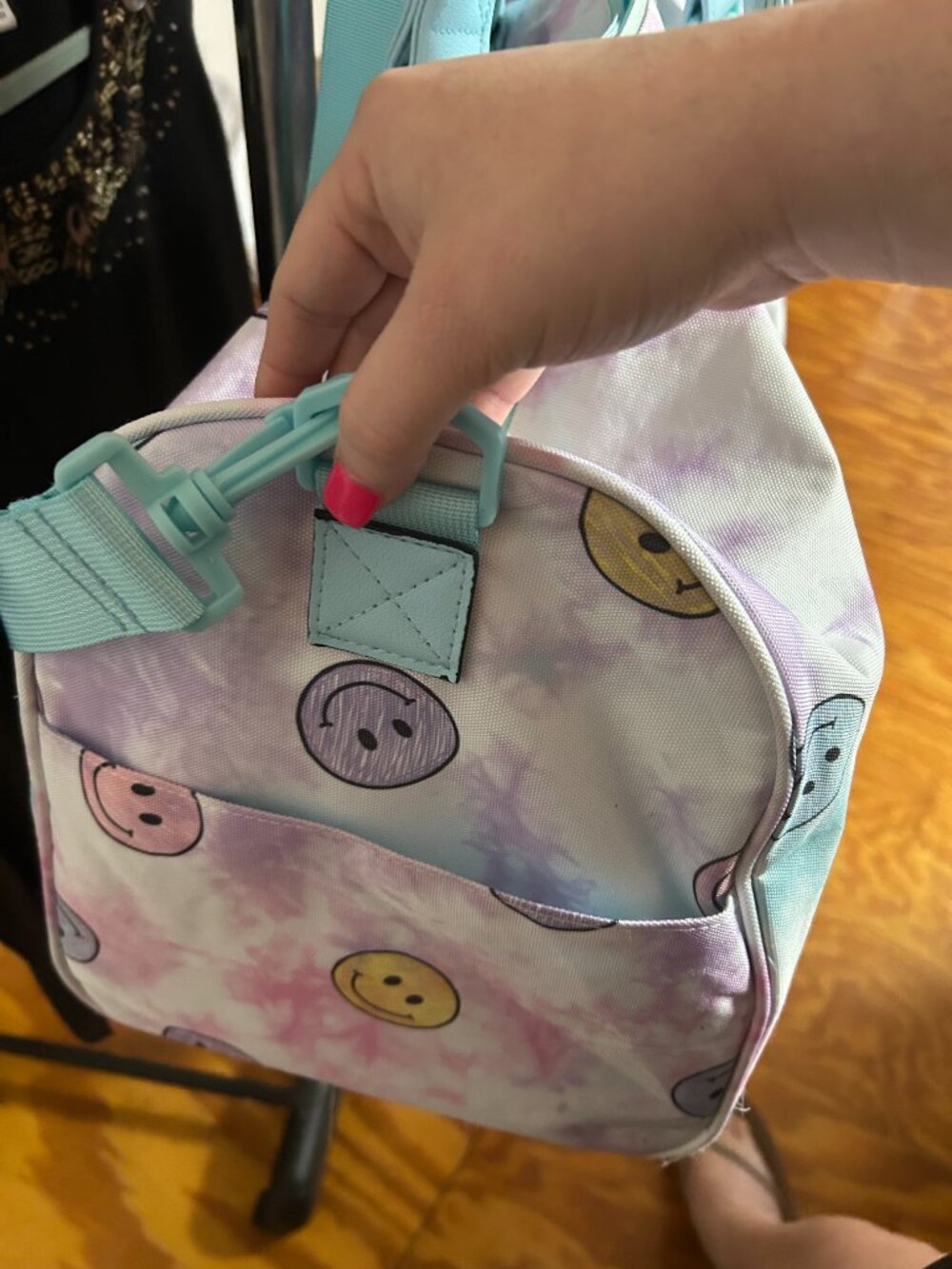 Pastel Tie-Dye Smiley Face Duffle Bag | Weekender | Gym | Travel Bag - Picture 3 of 4